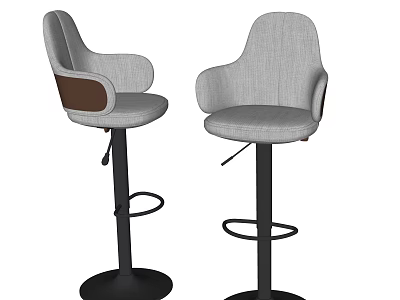 Gray Fabric Bar Stools With Arms Brown Accent Backrest And Black Base 3d model