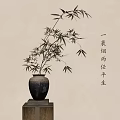 Traditional Chinese Decorative Clay Pot With Bamboo Branches And Calligraphy On Neutral Background