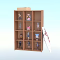 Wooden Display Shelf With Various Female Doll Figurines And Open Box