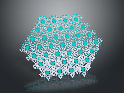 Snowflake Like Decorative Ornament With Blue Gemstones And White Geometric Frame 3d model