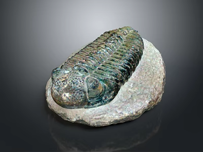 Natural Trilobite Fossil Decorative Home Accessory With Green Hue And Stone Base 3d model