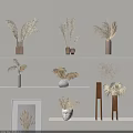 Dried Flowers in Various Stylish Vases on Minimalist Shelves with Neutral Tones