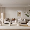 Living Room Sofa Coffee Table Set Lazy Sofa Floor Lamp Hanging Picture Potted Plant 3d model