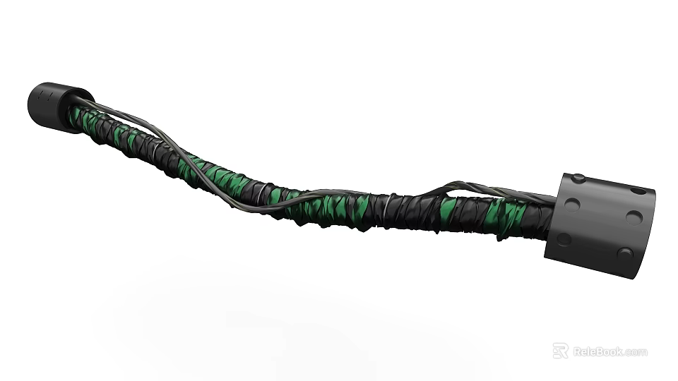 Durable Industrial Braided Hose With Black And Green Wrapping And Metal Connector 3d model 