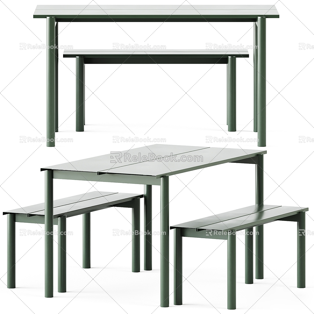 Modern outdoor green table and bench 3d model