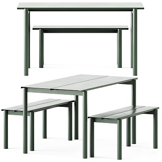 Modern outdoor green table and bench 3d model