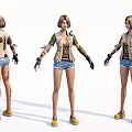 Game and Movie Character with Short Hair Green Top Beige Vest Blue Shorts Yellow Shoes