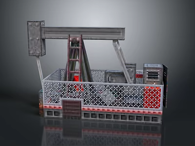 Industrial Oil Pump Jack Equipment With Metal Structure And Protective Fence 3d model