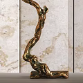 Bonsai Plant with Golden Branches and Flowers Curved Trunk Textured Background Vertical Striped Decor