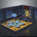Sci Fi Scene With Metallic Structures Central Circular Platform Red Digital Display And Circular Devices