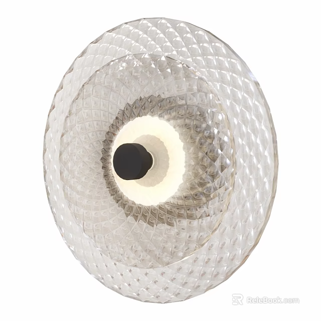 Modern Transparent Textured Glass Wall Lamp With Black Accent And Illuminated Center 3d model 