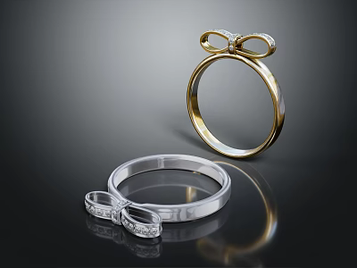Gold and Silver Bow Design Rings for Fashion Jewelry Collection 3d model