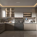 Modern Kitchen Interior With Gray Cabinets Island Counter And Stainless Steel Appliances
