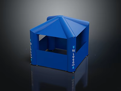 Blue Square Tent With Open Sides And Logo For Outdoor Events 3d model