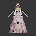 Elegant Fairy Princess Wearing Pink Floral Bow Gown With Flower Crown And White Gloves