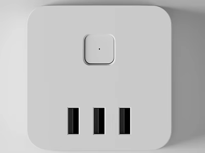 White Square Switch Panel With Single Button And Three Sockets Design 3d model