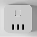White Square Switch Panel With Single Button And Three Sockets Design