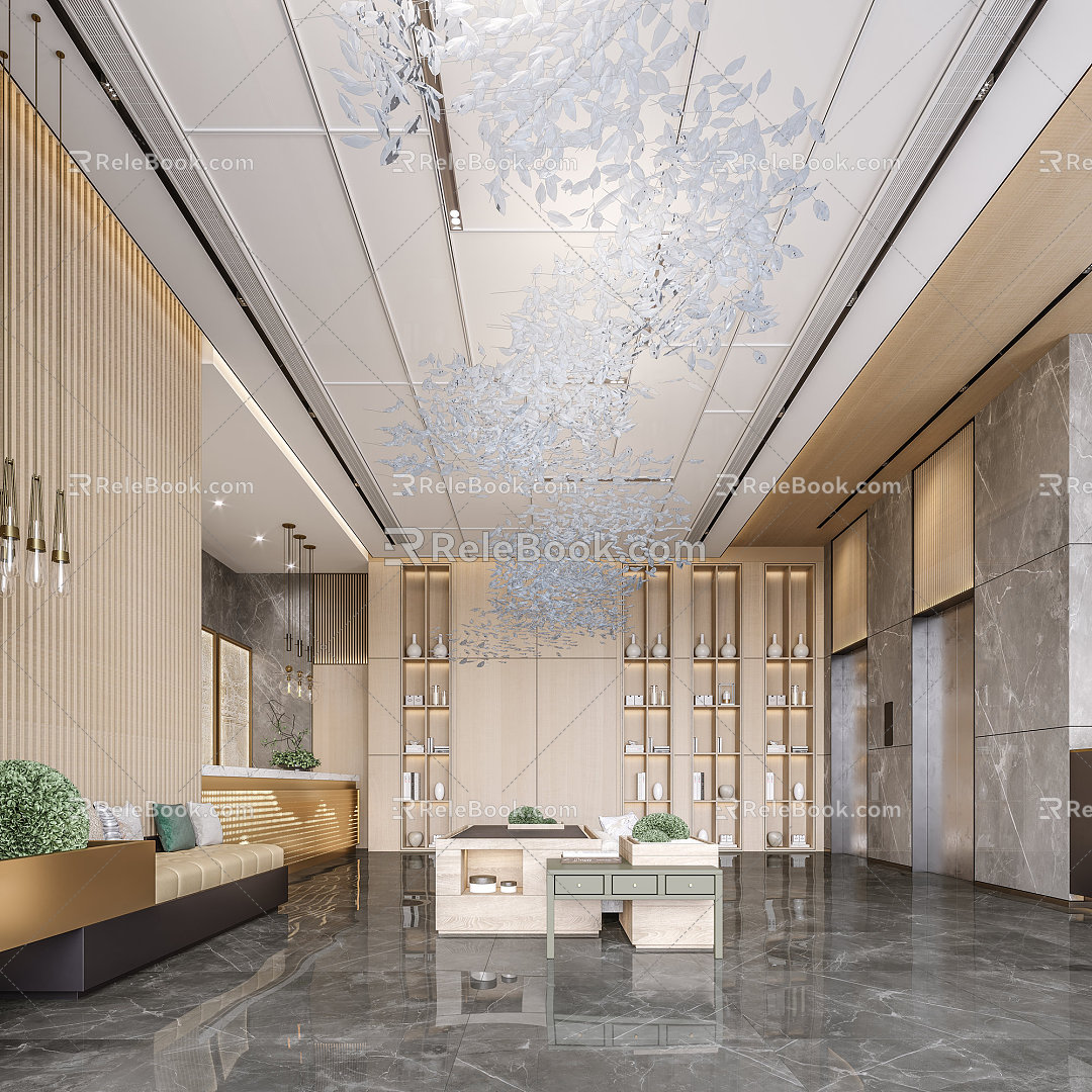 Light Luxury Hall Hotel Lobby Reception 3d model