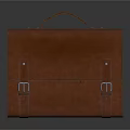 Classic Brown Leather Briefcase With Hand Strap And Metal Buckles Design