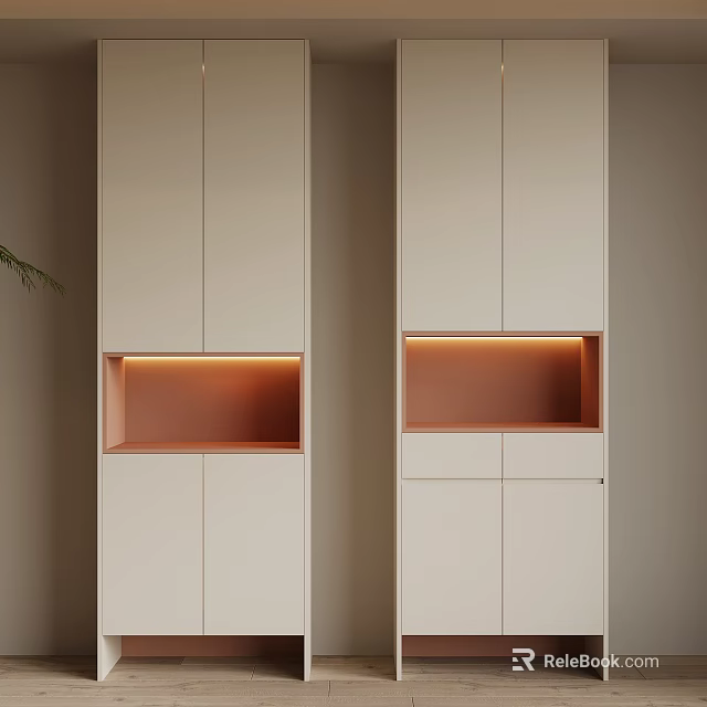 Modern Minimalist White Shoe Cabinet With Illuminated Open Compartments And Sleek Design 3d model 