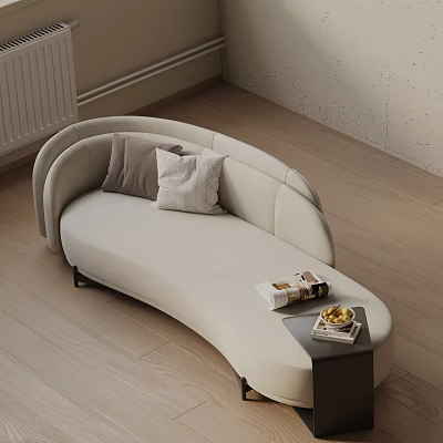 Three Seater Beige Sofa With Gray And White Cushions And Side Table With Books 3d model