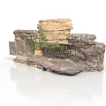 Natural Rock Stone Wall Structure With Hanging Green Plants And Layered Stones