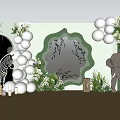 Animal Theme Party Decor with Balloons Green Plants and Wooden Elements Zebra Elephant Giraffe Cutouts