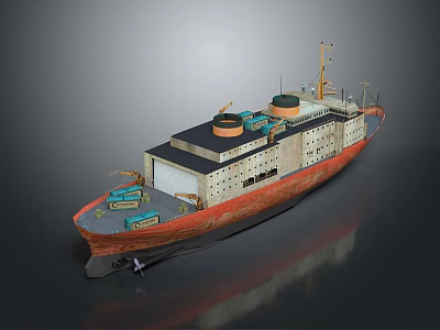 Vintage Red And White Cargo Ship With Superstructure And Deck Containers 3d model