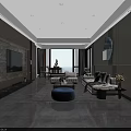Modern Living Dining Room Interior Design With TV Wall Round Mirror Sofa And Tile Floor