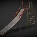 Playground Slide Equipment With Red Handrails Yellow Ladder Metal Structure And Worn Surface