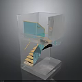 Modern Transparent Cube Architectural Design With Wooden Staircase And Glass Railings