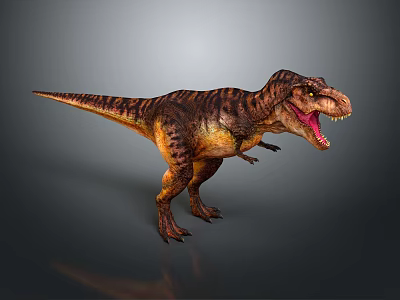 Ferocious Tyrannosaurus Rex Dinosaur With Open Mouth And Striped Body 3d model