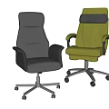 Gray and Green Office Chairs Modern Ergonomic Upholstered with Armrests Swivel Base and Rolling Casters