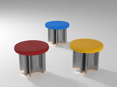 Modern Colorful Stools Featuring Red Blue Yellow Round Seats And Silver Metal Legs 3d model
