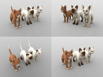 Cute Kittens In Various Angles With Colorful Fur And Group Poses 3d model
