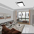 Modern Bright Living And Dining Room Interior With Soft White Sofa And Panoramic Bay Window