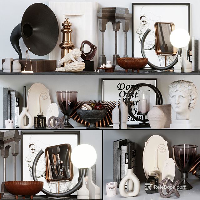 Elegant Modern Decorative Ornament Combination With Sculpture Lamp Photo Frame And Vase 3d model 
