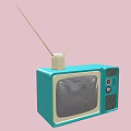 Vintage Turquoise Television Featuring Antennas on Pink Background with Classic Design