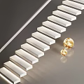 Modern Staircase With White Steps LED Lighting And Golden Decorative Balls In Minimalist Design