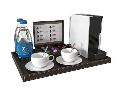 Kitchen Tray With Cups Bottled Water Capsule Coffee Machine 3d model