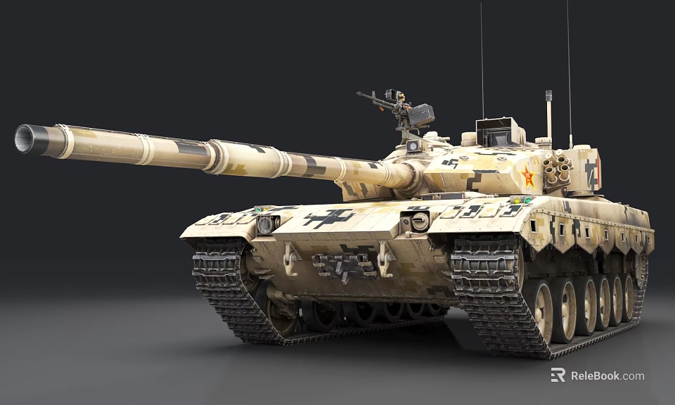 Modern Main Battle Tank With Camouflage Paint Long Cannon And Tracks 3d model 