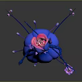 Fantasy Game Movie Character With Blue Outfit Pink Hair Lantern Staff And Petal Like Skirt Glowing Decorations
