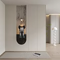 Modern Entryway With Marble Wall Pendant Light Kaws Decor And Green Plant Floor Lamp