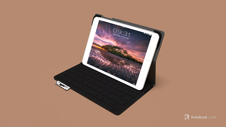 Portable Tablet with Keyboard Case and Landscape Screen 3d model 
