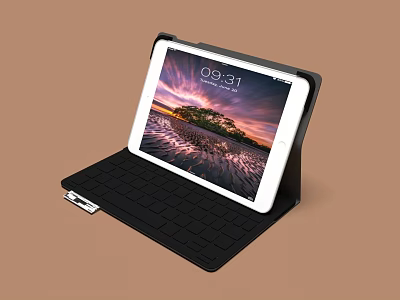 Portable Tablet with Keyboard Case and Landscape Screen 3d model