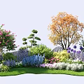 Flower Bed Planters With Colorful Blooms Trees Shrubs And Lush Green Lawn Design