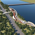 Scenic Park Landscape With River Modern Path Trees Roadside Greenery And Road View