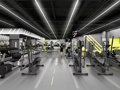 Modern Fitness Gym Interior With Various Workout Equipment And People Exercising 3d model