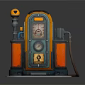 Vintage Gas Pump With Retro Design Blue Orange Dashboard And Fuel Nozzle