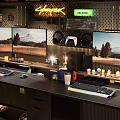 Modern Entertainment Room Featuring Multiple Monitors Gaming Setup And Decorative Lighting 3d model